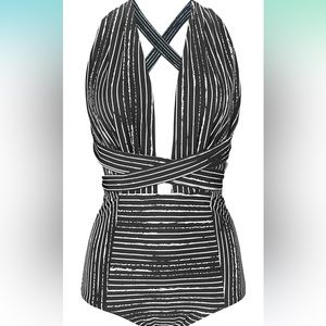 One piece stripped bathing suit